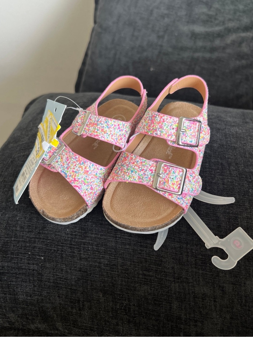 Cat & Jack Pink Glitter Double-Buckle Sandals for Kids